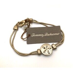 TOMMY BAHAMA Gold Tone Sand Dollar Charm Snake Chain Bracelet Adjustable NWT